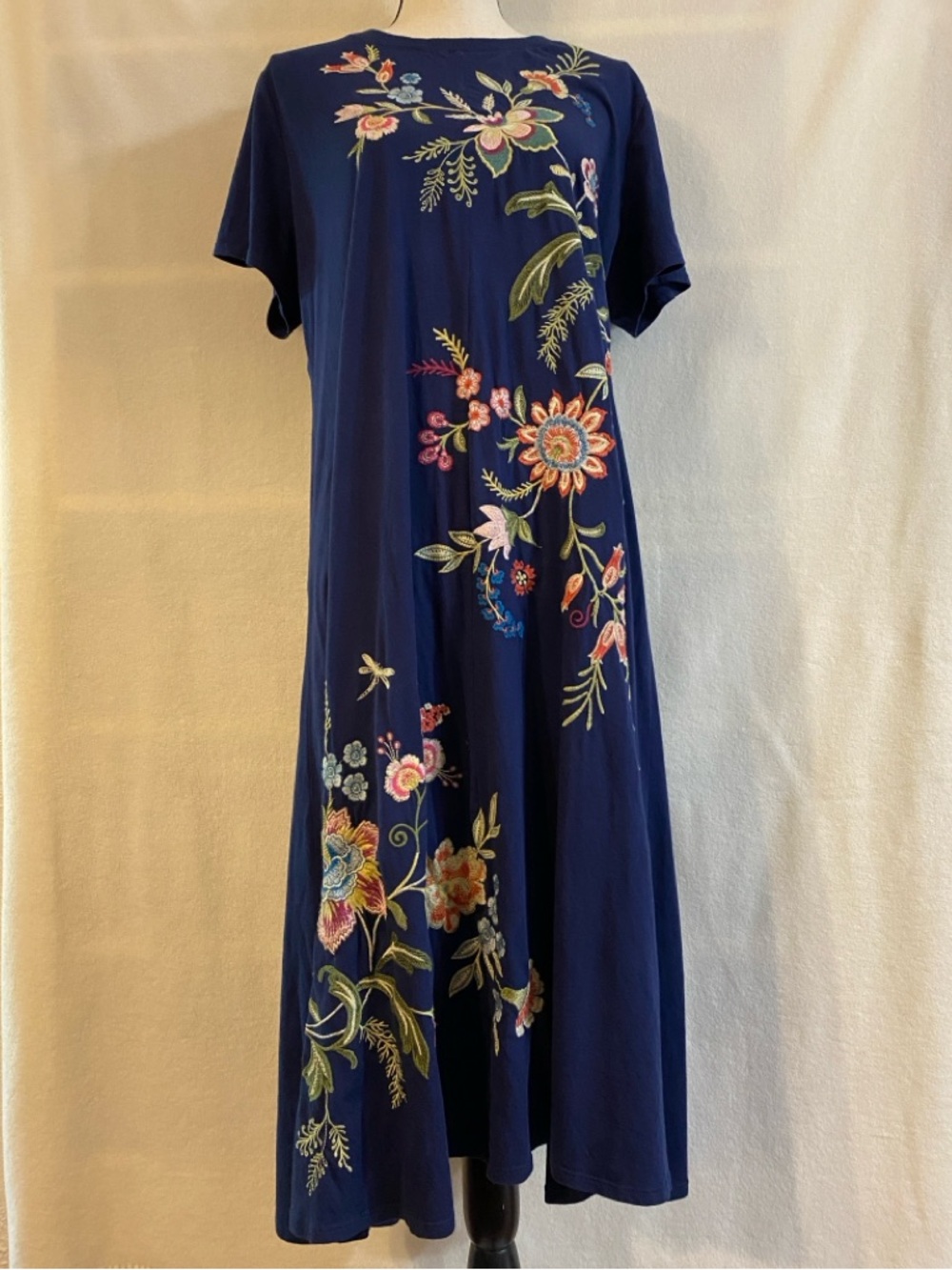 Johnny Was blue short sleeve crew neck Julianna swing dress